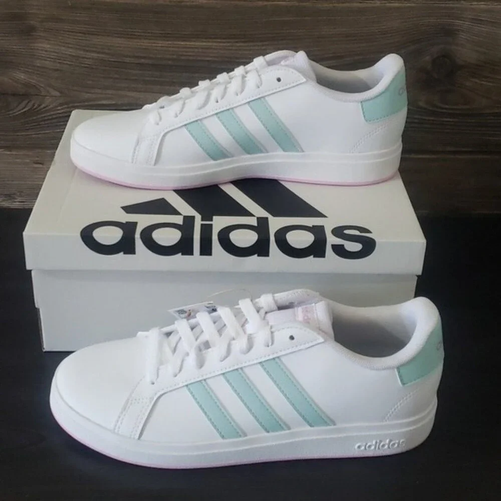 Adidas Grand Court‎ 2.0 Kids Size 7 White Mint Tennis Sneakers Streetwear Sporty